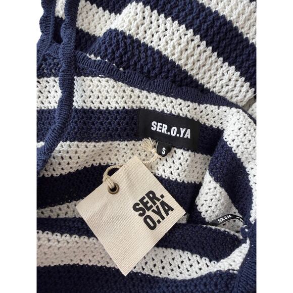 SEROYA Sienna Mini Dress Striped Crochet Knit Mini NWT Small Nautical Preppy - Picture 7 of 11